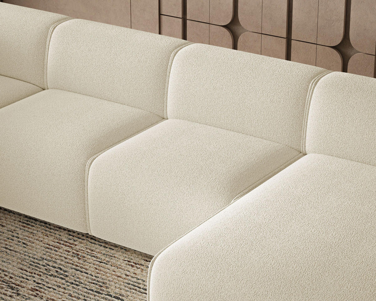 ECKSOFA U Belluno Creme Links - Creme/Schwarz, Holz/Kunststoff (378/220cm) - Graingold