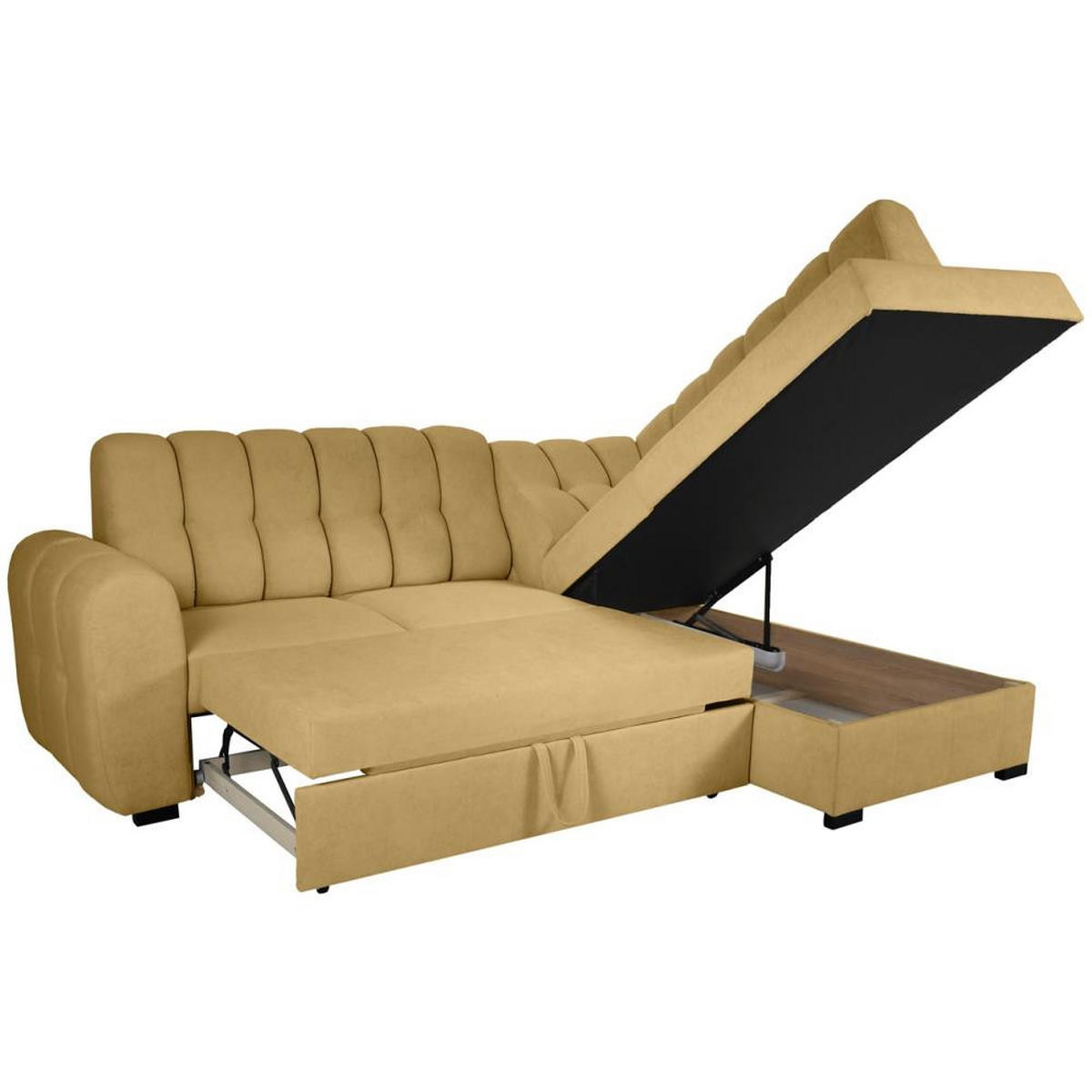 ECKSCHLAFSOFA Zoja rechts gelb - Gelb/Schwarz, Textil (261/193cm) - Beautysofa