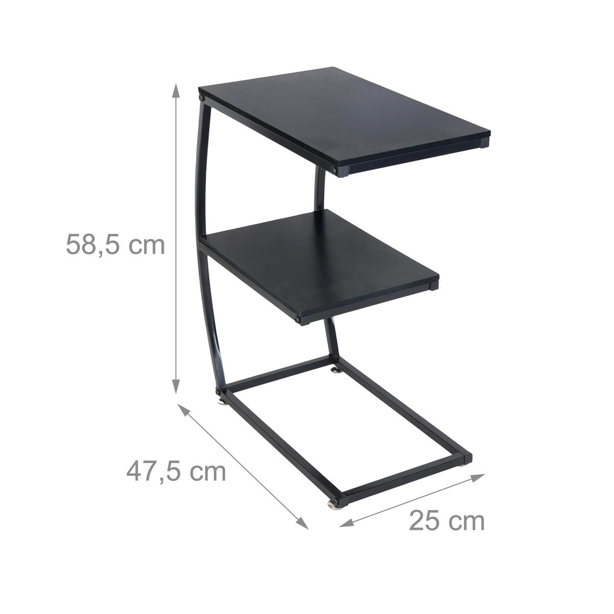 BEISTELLTISCH - Schwarz, Holzwerkstoff/Metall (25/47.5/57.5cm) - Relaxdays
