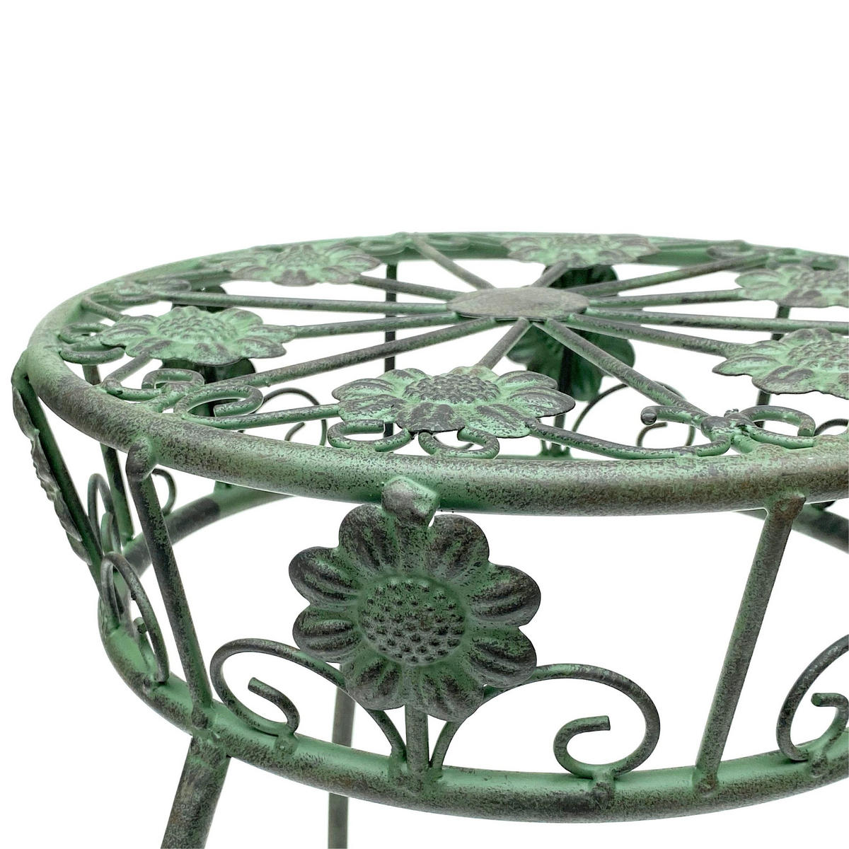 BLUMENHOCKER rund Metall Grün antik 30/30/60 cm - Grün, Metall (30/60/30cm) - DanDiBo