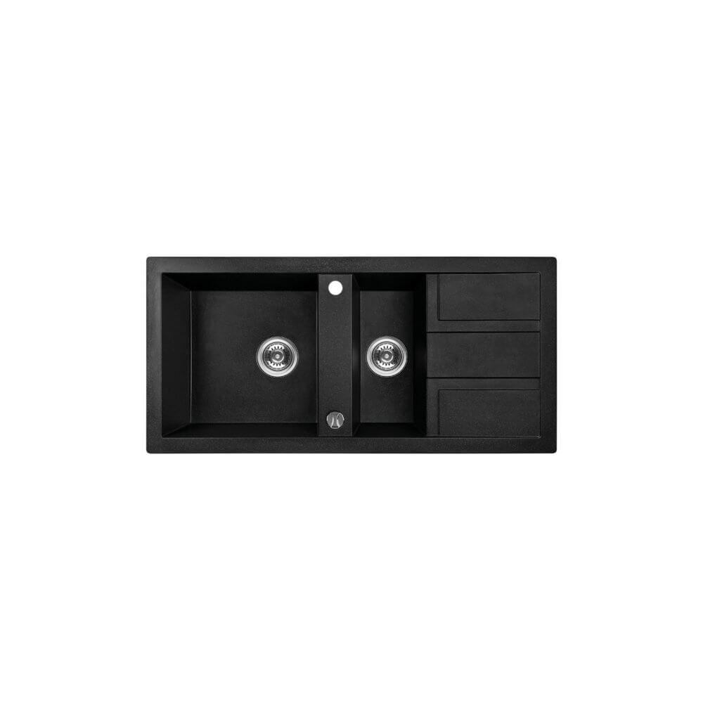 EINBAUSPÜLE Barbados Schwarz, 1,5 Becken, 48/100/18,5 cm - Schwarz, Stein (48/18.5/100cm) - bad land