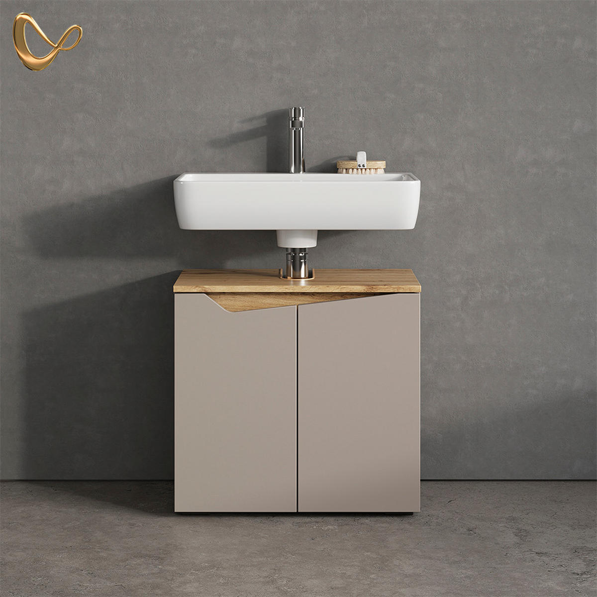 WASCHBECKENUNTERSCHRANK Timavo Greige 60 x 57.5 cm mit 2 Türen - Greige/Eiche Artisan, Holzwerkstoff (60/57.5/35cm) - Livinity®