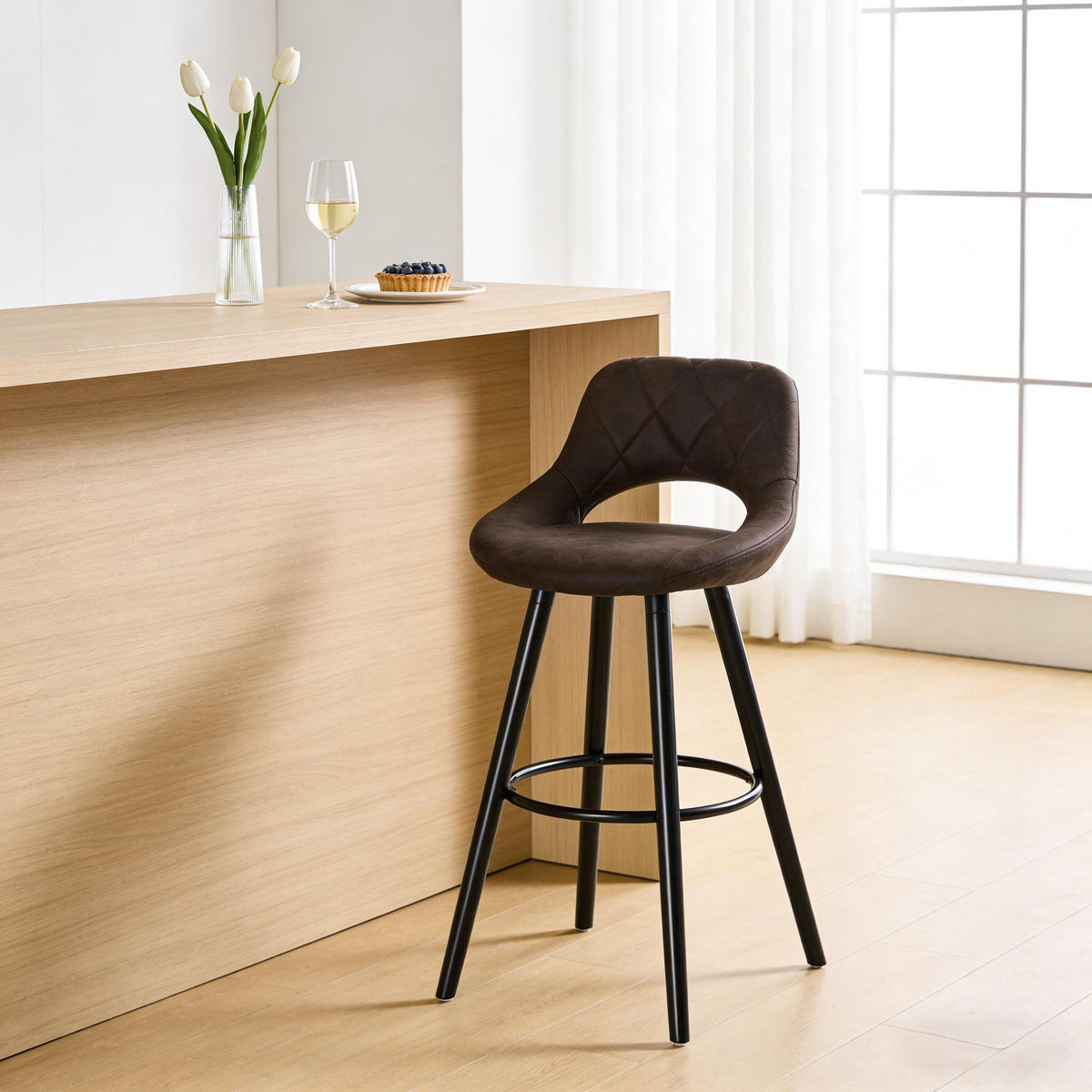 BARHOCKER Dunkelbraun 1er-Set mit Rückenlehne und Massivholzbeinen - Dunkelbraun, Holz (43/70/40cm) - PANGIVO