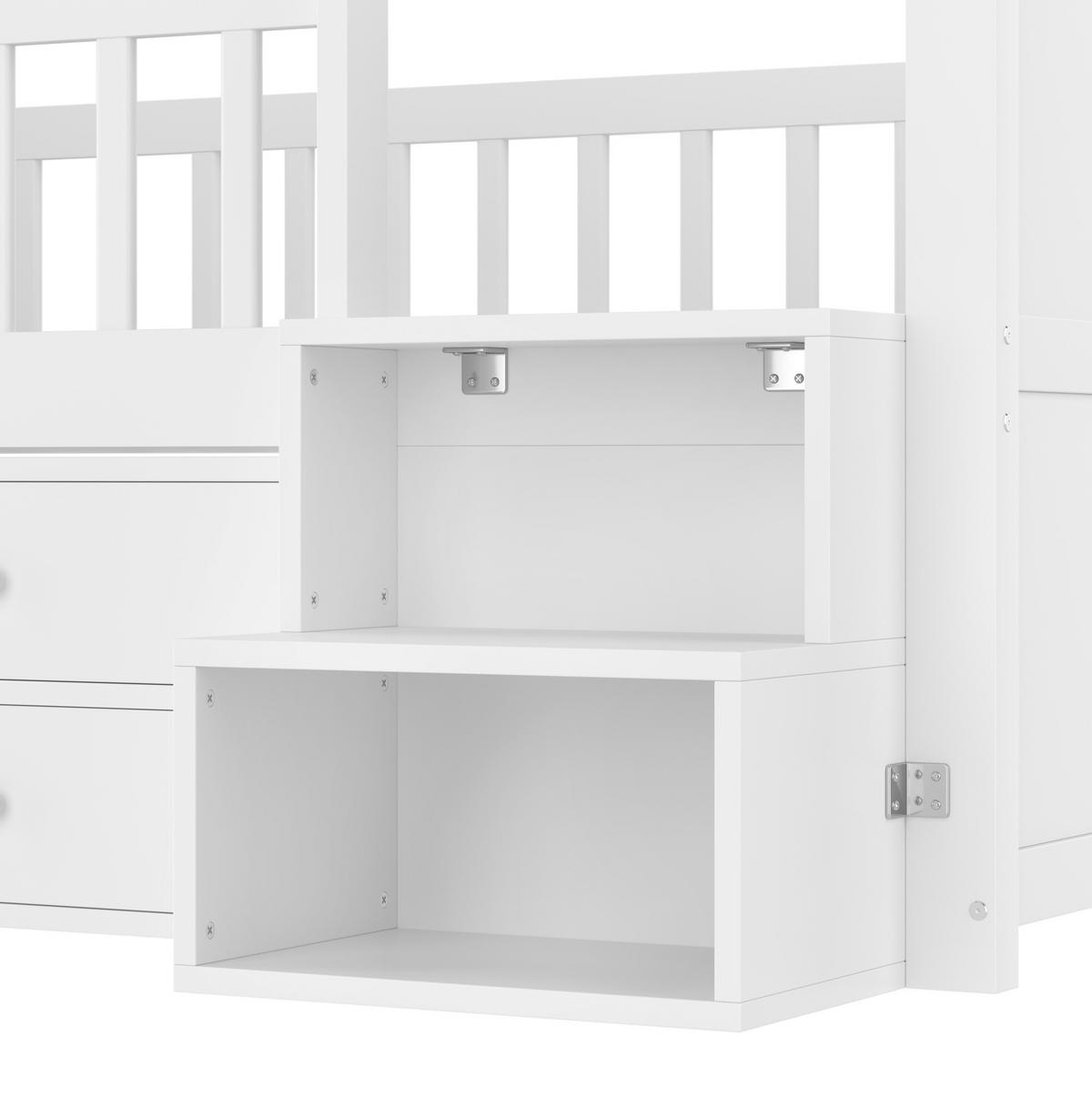 HALBHOHES Bett 90/200 cm in Weiß aus Kiefernholz und MDF mit LED-Beleuchtung und Stauraum - Weiß, Holz (90/200cm) - OKMYHOME