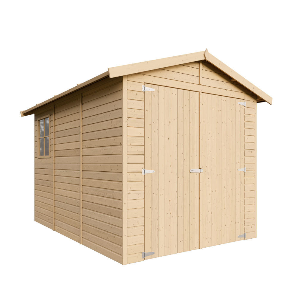 HOLZGARAGE - Abstellraum mit Fenstern- H222x244x320 cm/ 6 m² - TIMBELA M105 - Naturfarben, Holz (205/180/297cm) - Timbela
