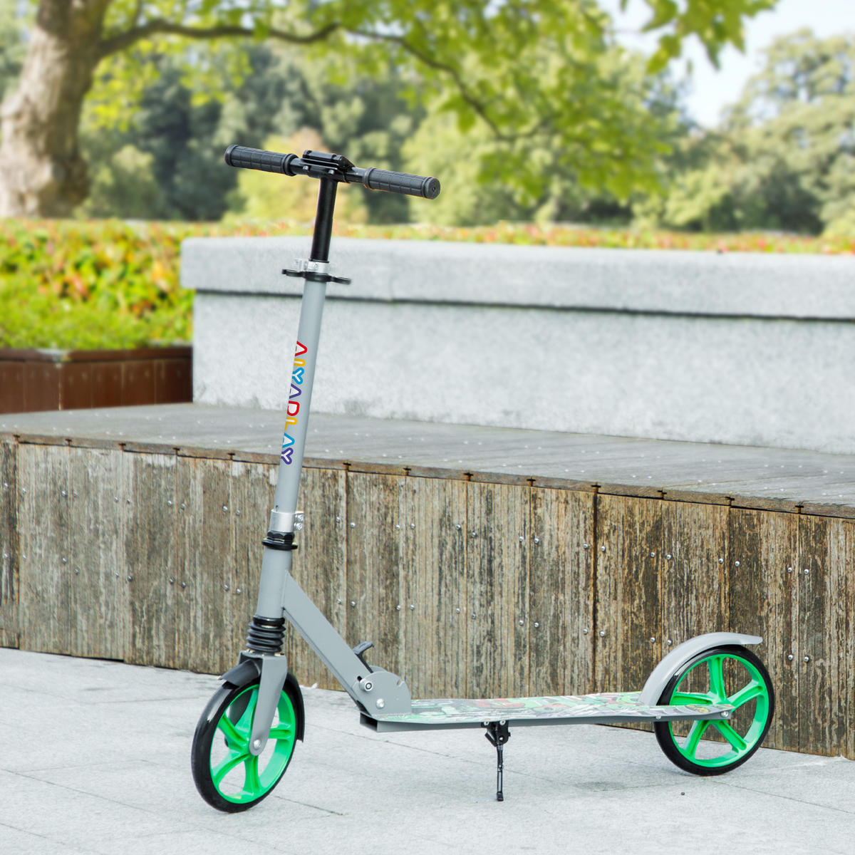 ROLLER Kinder Klappbar Kinderroller mit Verstellbare Lenkerhöhe, 2 Großen Rädern - Grün, Kunststoff/Metall (94/38/103cm) - AIYAPLAY