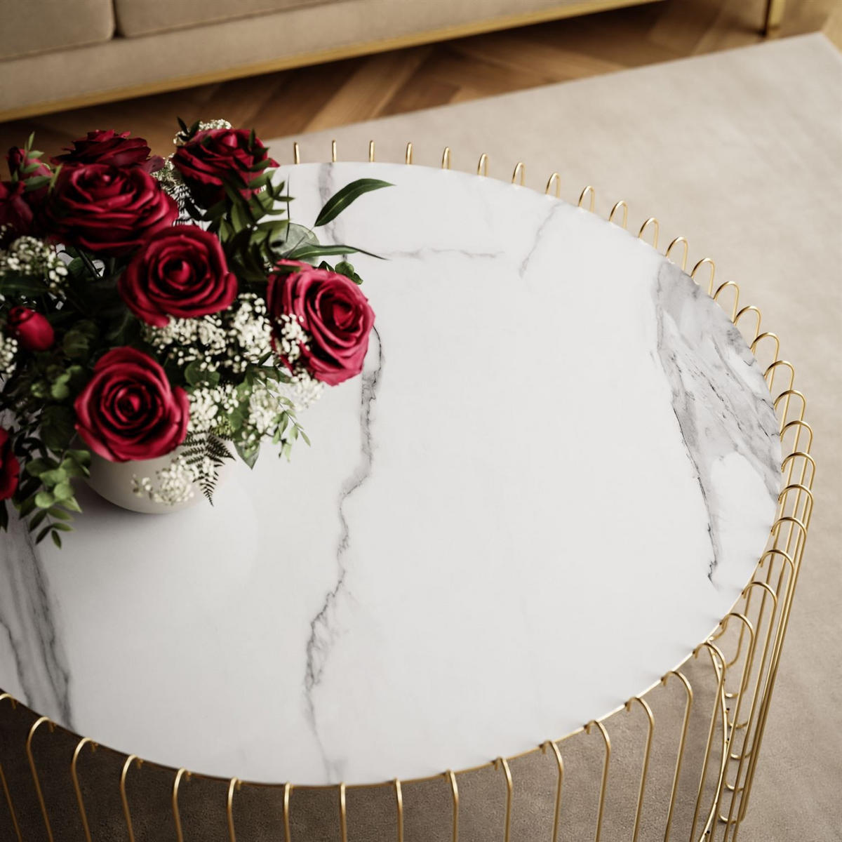 COUCHTISCH MARBELLE II mit Marmorplatte - Weiß, Metall (80/80/42cm) - Lookway