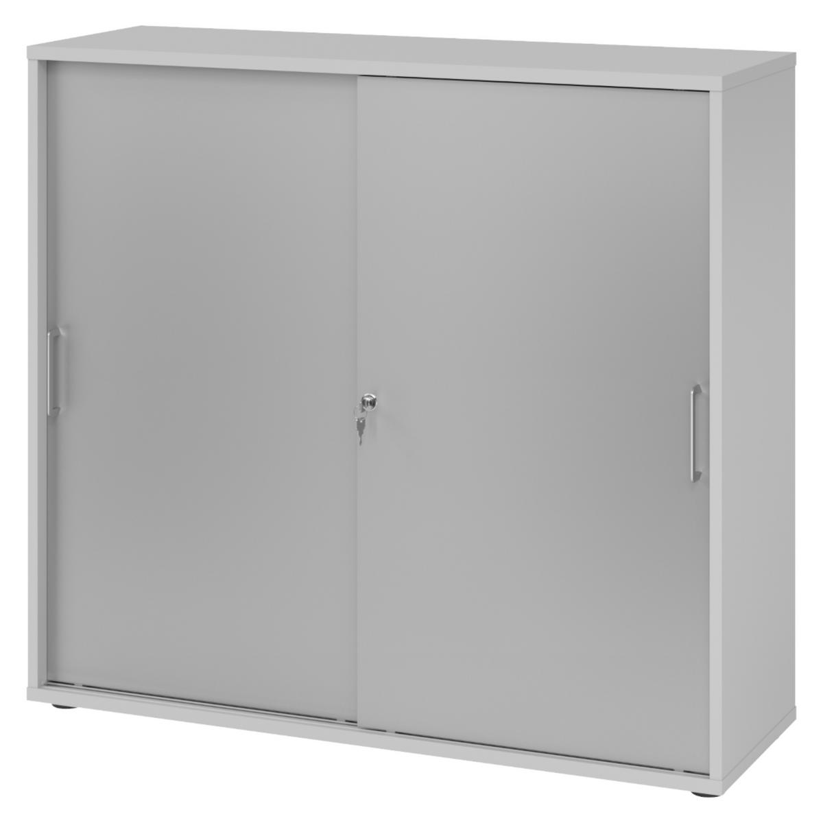 SCHIEBETÜRENSCHRANK - 3 Ordnerhöhen 40/120/110 cm in Grau/Silberfarben Bügelgriff (Metall) - Silberfarben/Grau, Holzwerkstoff (120/110/40cm) - bümö