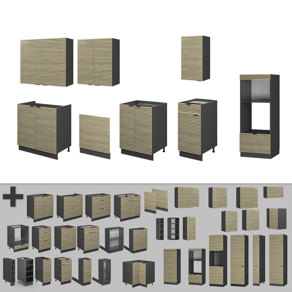 KUCHYŇSKÝ KOUT Fame-Line Dubový panel/antracit - antracitová/barva dubu, kompozitní dřevo (300/81.6/60cm) - Vicco