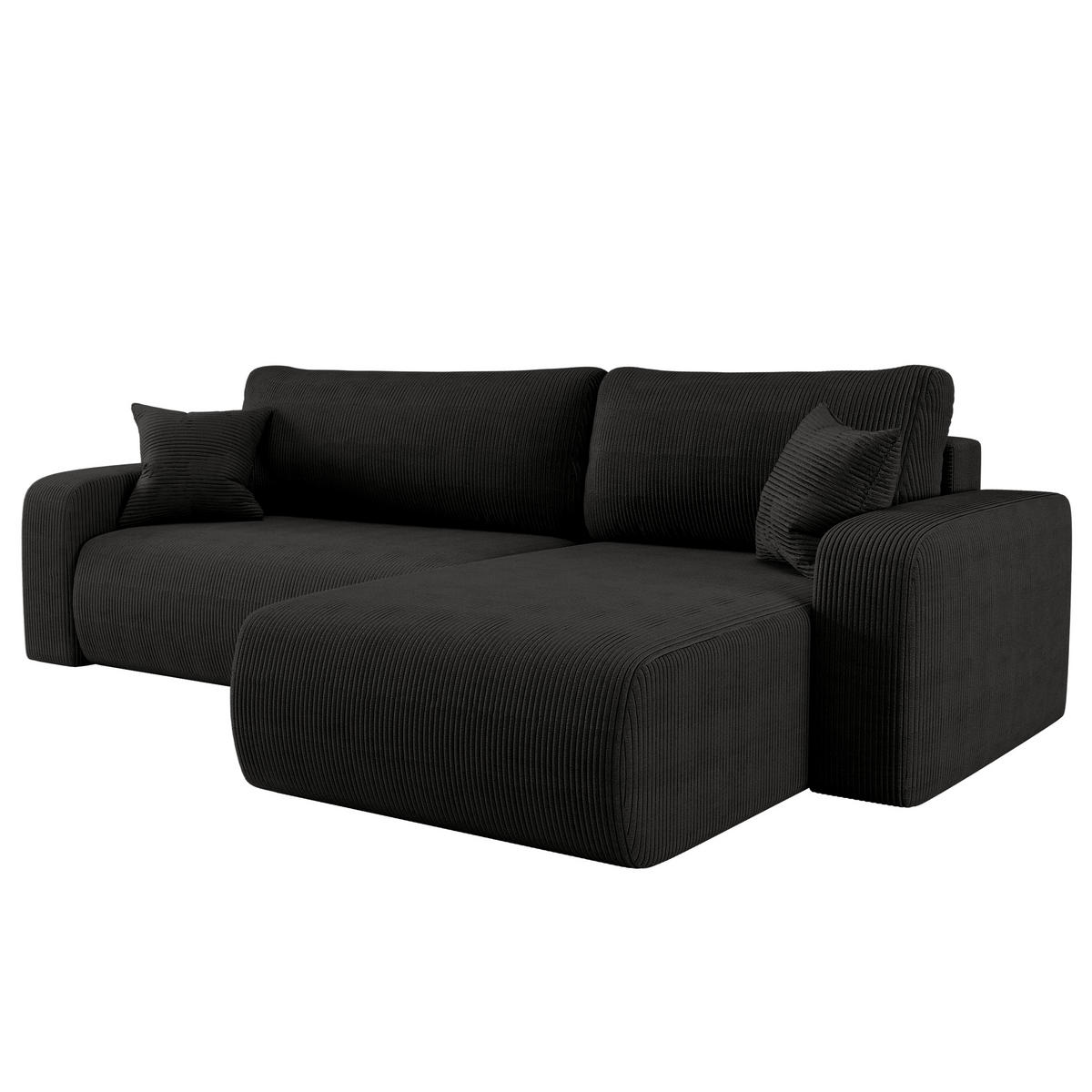 SCHLAFSOFA MILANO XL und bettkasten stoff Poso Dicker Cord Schwarz Rechts - Schwarz, Holz (274/82/145cm) - Kaiser Möbel