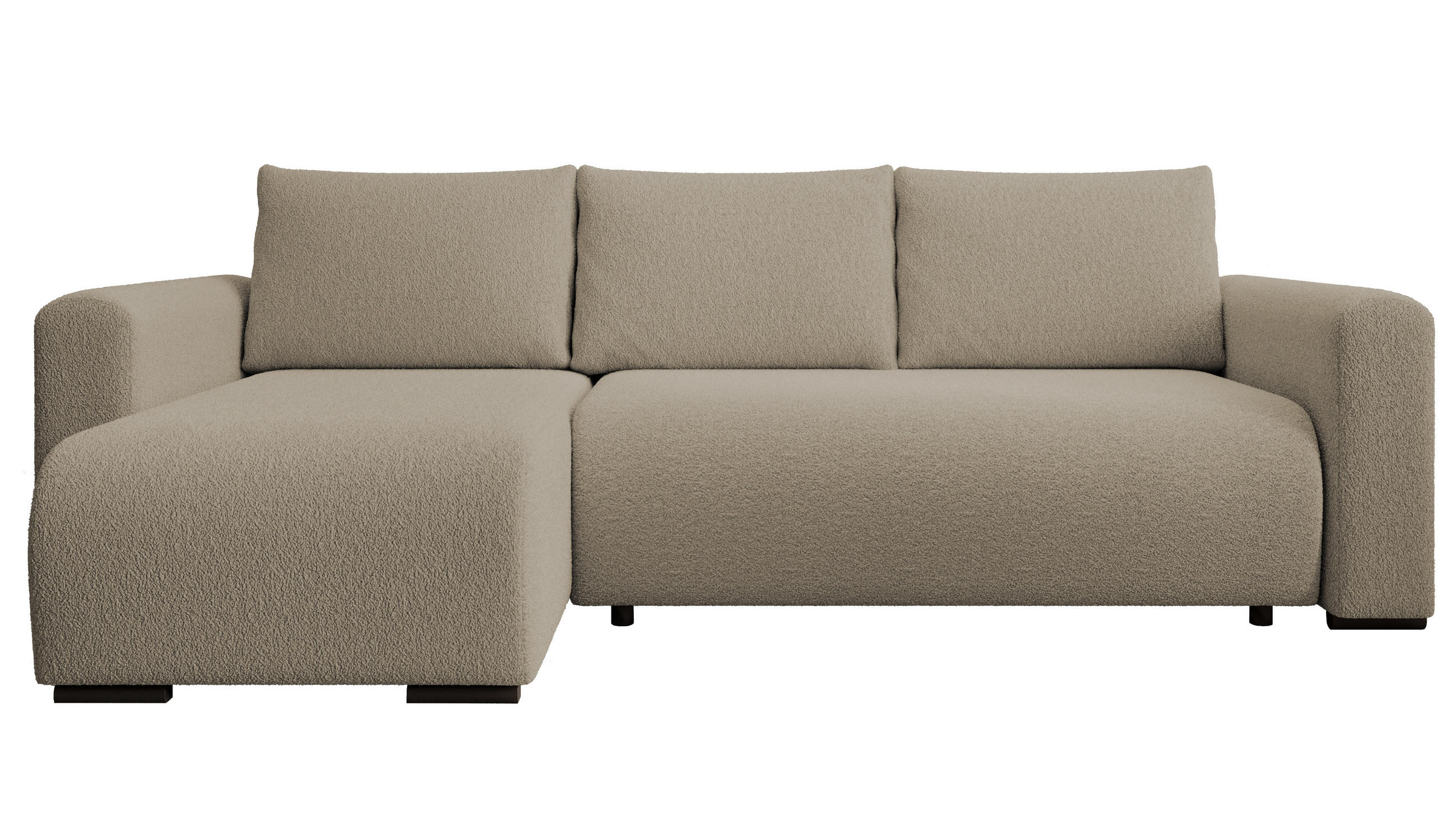 ECKSOFA DORA L, Eckcouch in L-Form mit Schlaffunktion und Bettkasten, Farbe: Hellbraun, Bouclé-Stoff, Ottomane Links - Hellbraun, Textil (240/143cm) - Storez24