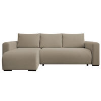 ECKSOFA DORA L, Eckcouch in L-Form mit Schlaffunktion und Bettkasten, Farbe: Hellbraun, Bouclé-Stoff, Ottomane Links - Hellbraun, Textil (240/143cm) - Storez24