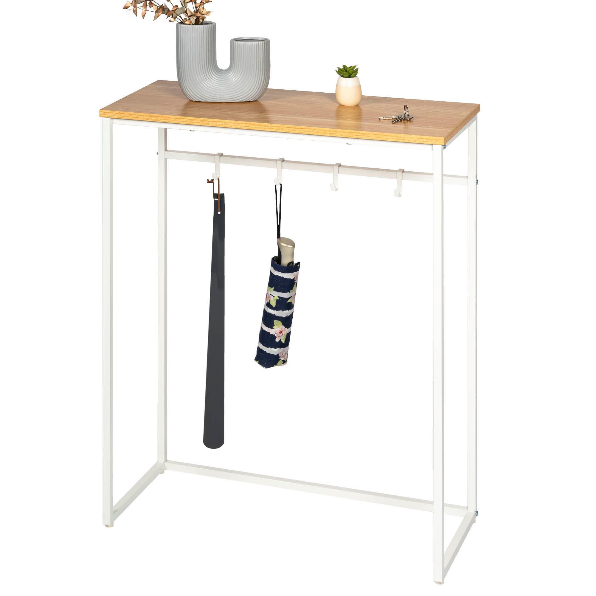 KONSOLENTISCH mit Holzablage, weiß - Weiß, Metall (30/70/89.5cm) - eluno