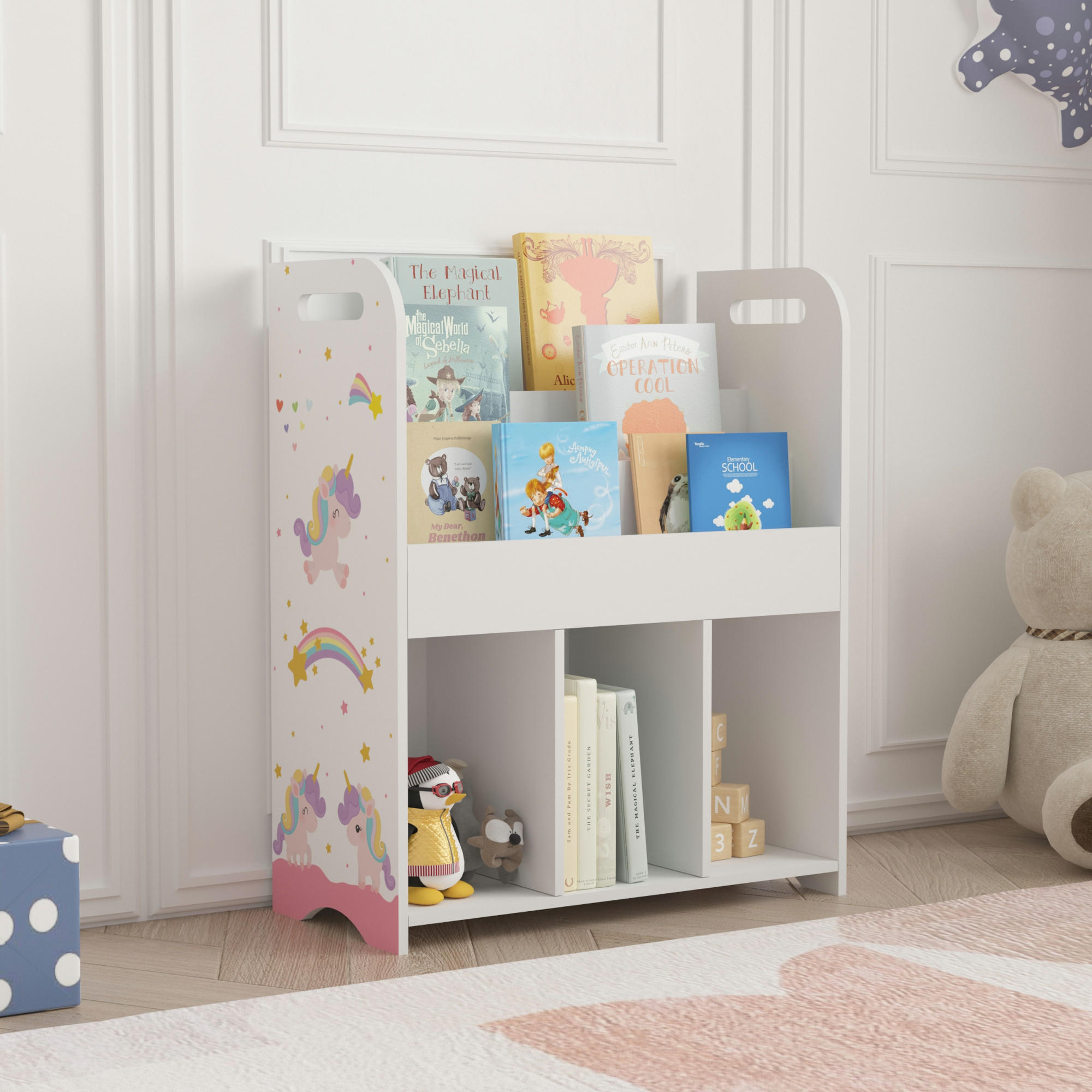 KINDERREGAL Røyrvik - Lila/Weiß, Holzwerkstoff (62/75/29cm) - [en.casa]