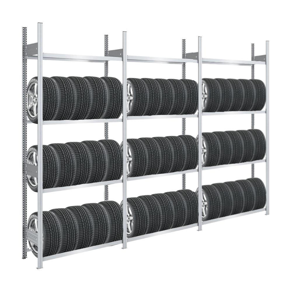 REIFENREGAL TIRE PRO 3er-Set für insgesamt 48 Reifen 4 Ebenen 150kg Fachlast pro Ebene Verzinkt - Silberfarben, Metall (300/250/43cm) - PROREGAL
