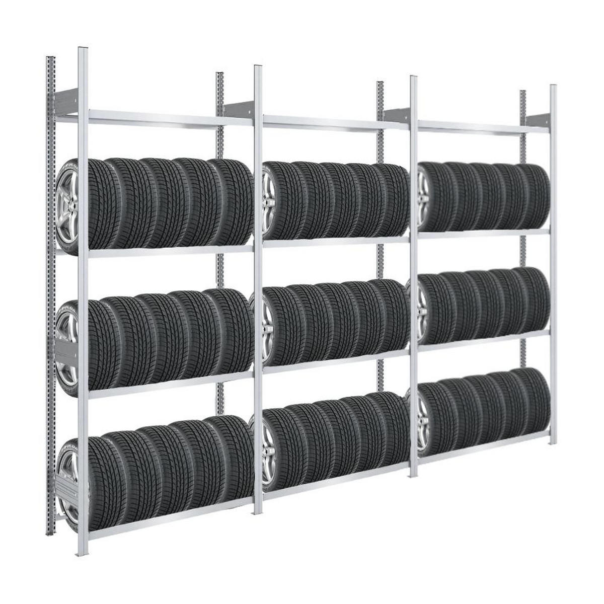 REIFENREGAL TIRE PRO 3er-Set für insgesamt 48 Reifen 4 Ebenen 150kg Fachlast pro Ebene Verzinkt - Silberfarben, Metall (300/250/43cm) - PROREGAL