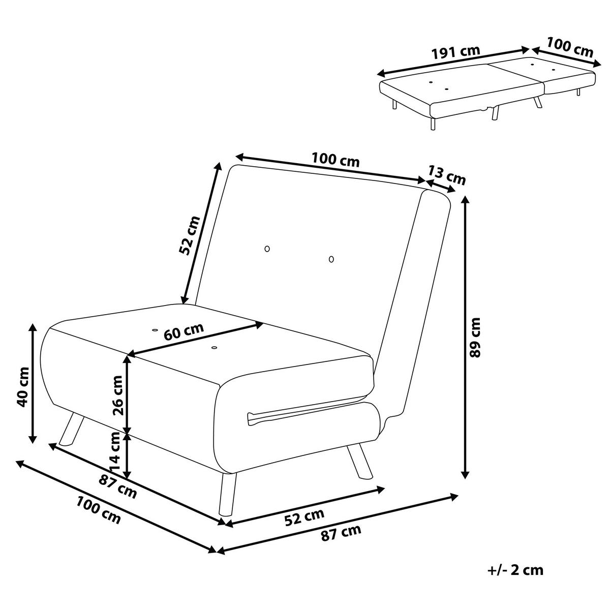 1-SITZER-SCHLAFSOFA Samtstoff Hellgrau Farris - Hellgrau, Textil (100/89/191cm) - Beliani