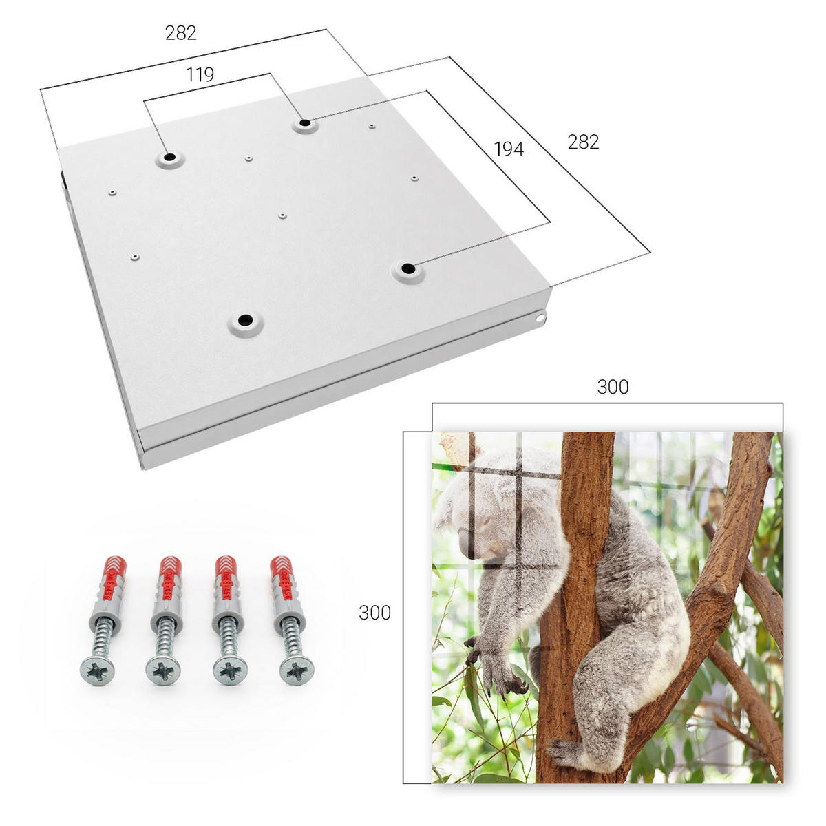 SCHLÜSSELBOX Weiß 30x30 cm – Türöffnung nach rechts - Koala-Entspannung - Grau, Metall (30/30/5cm) - TULUP