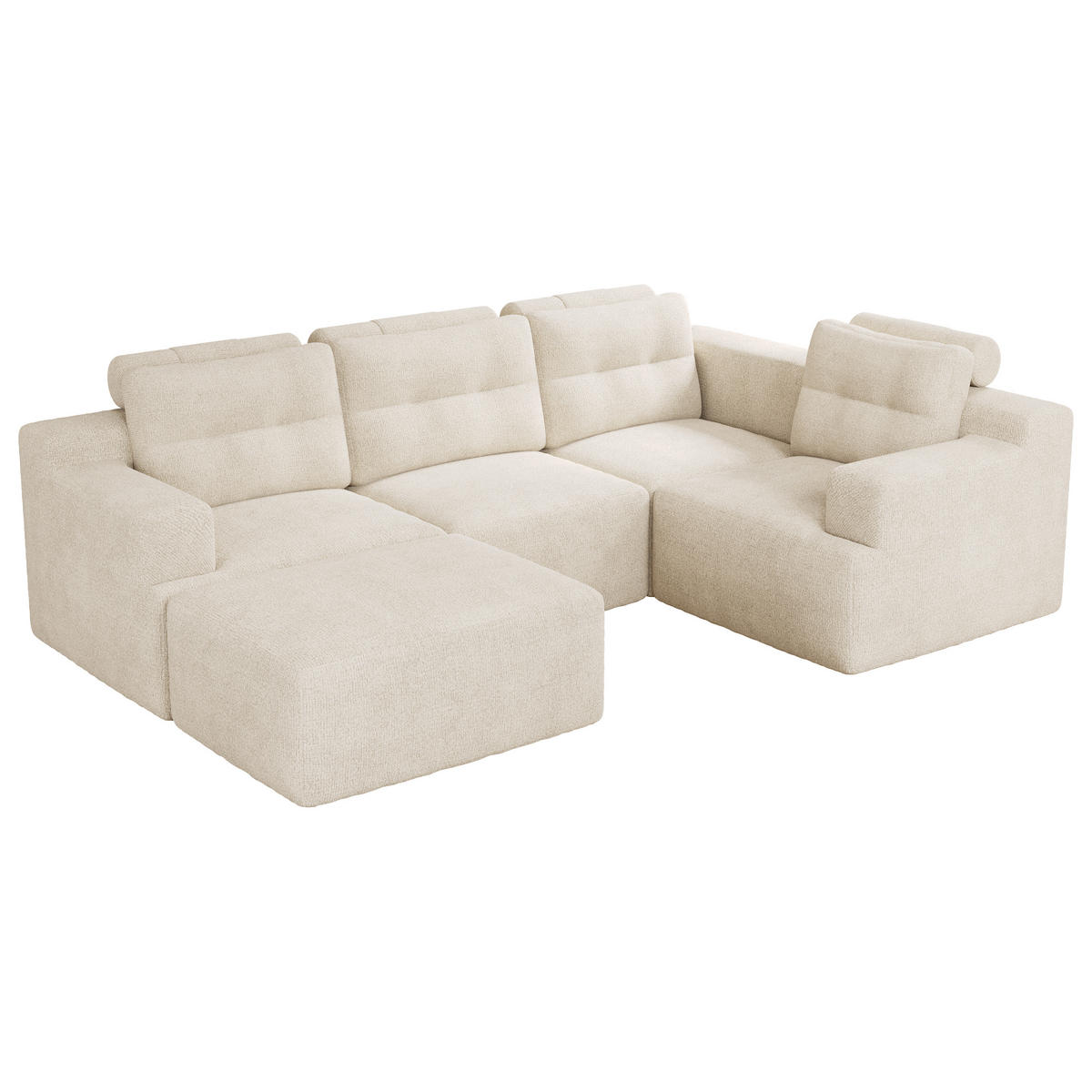 WOHNLANDSCHAFT 252/180/82 cm Beige mit 1 Fußhocker - Beige, Textil (252/82/180cm) - Oxeza