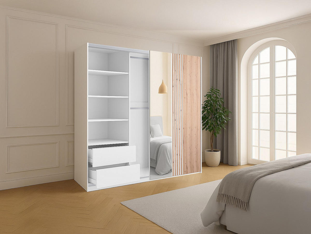 KLEIDERSCHRANK - 250 cm x 65 cm - Holz, Platte - Naturfarben Hell, Weiß ADOSILA - Naturfarben/Weiß, Holz (250/215/65cm) - Vente-Unique