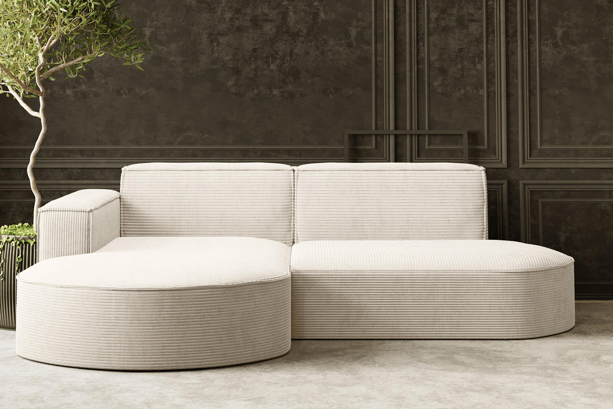 ECKSOFA Modena Studio, Cord Stoff Ecru Links - Ecru, Holzwerkstoff/Textil (165/236cm) - Kaiser Möbel