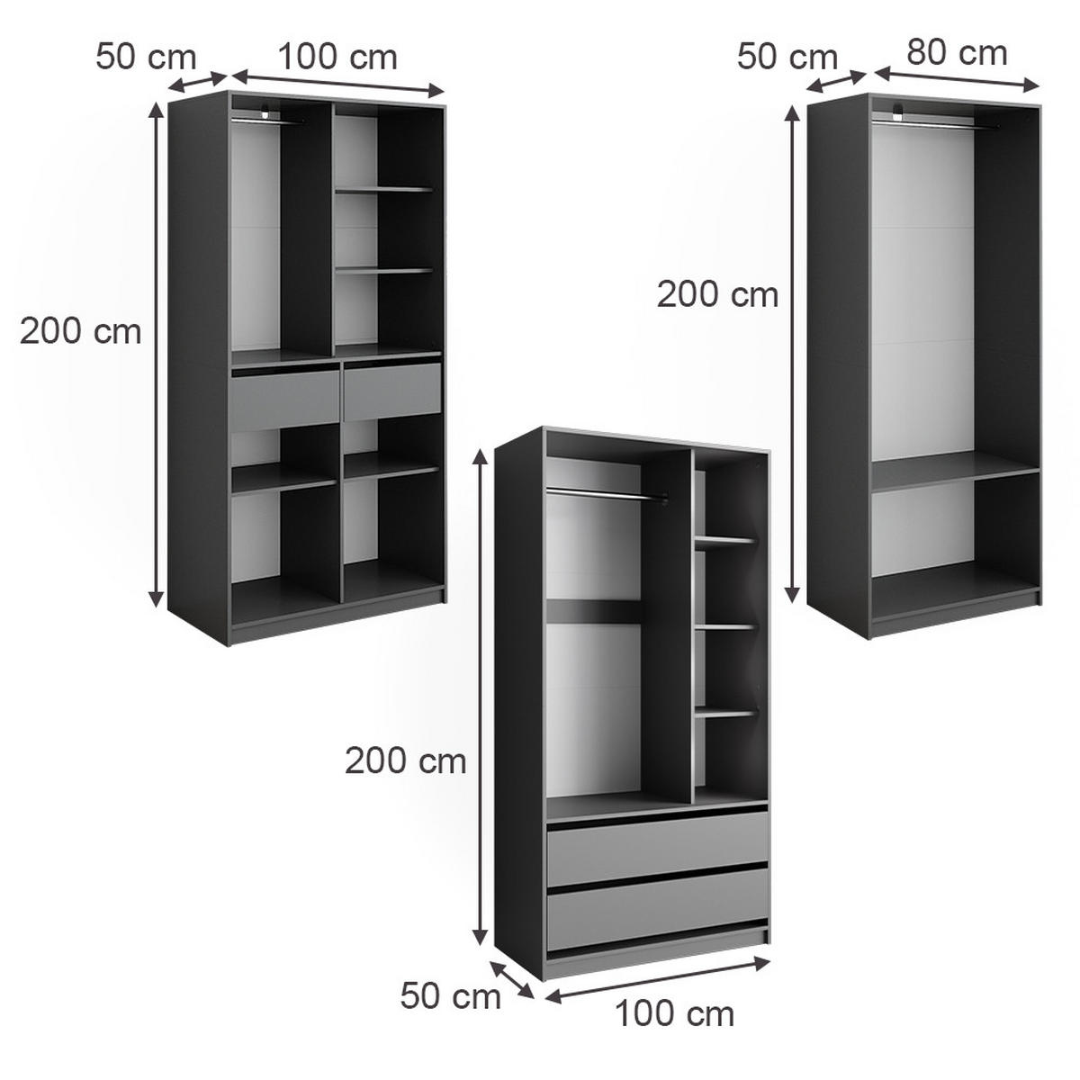 ŠATNÍKOVÁ SKRIŇA Elmo antracitová - antracitová, kompozitné drevo (280/200/50cm) - Vicco