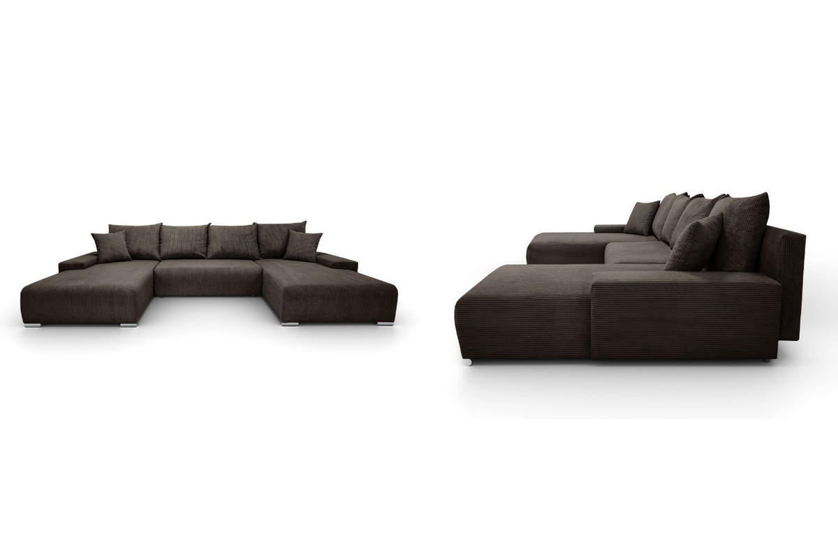WOHNLANDSCHAFT Lauren in U-Form 348 x 188 cm, 5 Sitzer, Bettzeugablage, Big Sofa, Eckcouch, Cord, braun - Braun, Kunststoff (348/93/188cm) - Margaret Hadas24