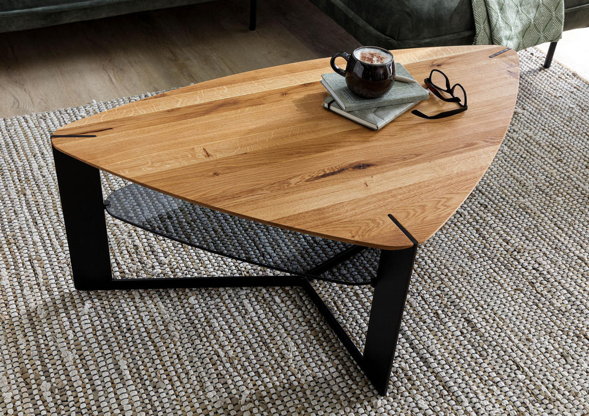 COUCHTISCH Wildeiche mit Glasboden 120x70x44 natur geölt STARNBERG #25 - Naturfarben, Holz (120/70/44cm) - Massivmoebel24