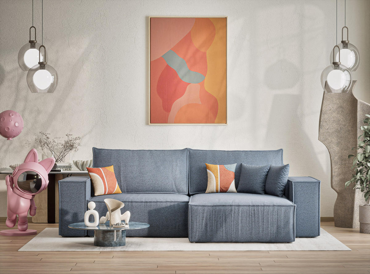 ECKSOFA MIT SCHLAFFUNKTION Zaya Blau Grau Webstoff - Blaugrau/Schwarz, Holz/Holzwerkstoff (255/148cm) - Maison de Reve