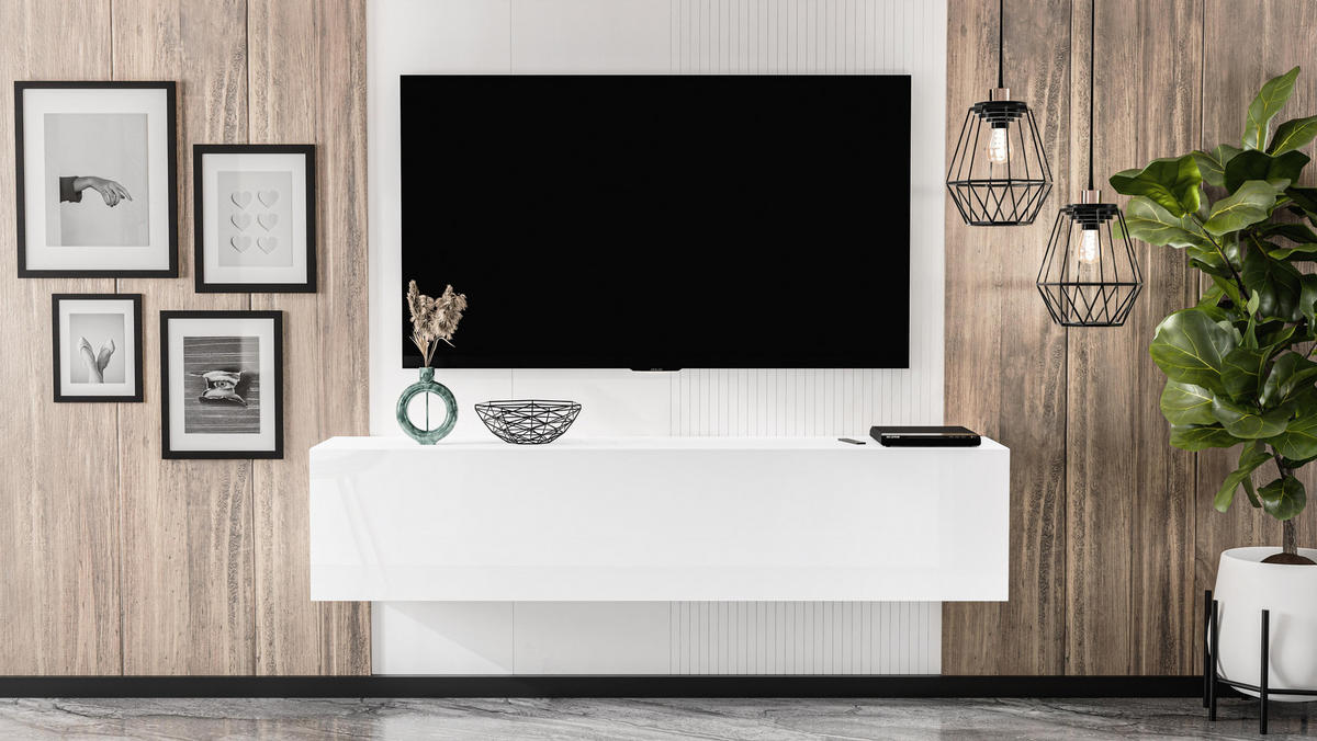 LOWBOARD ZIVOLLI 160 Weiß 160/34/40 cm – TV-Schrank für Wandmontage - Weiß, Holzwerkstoff/Kunststoff (160/34/40cm) - AX Living