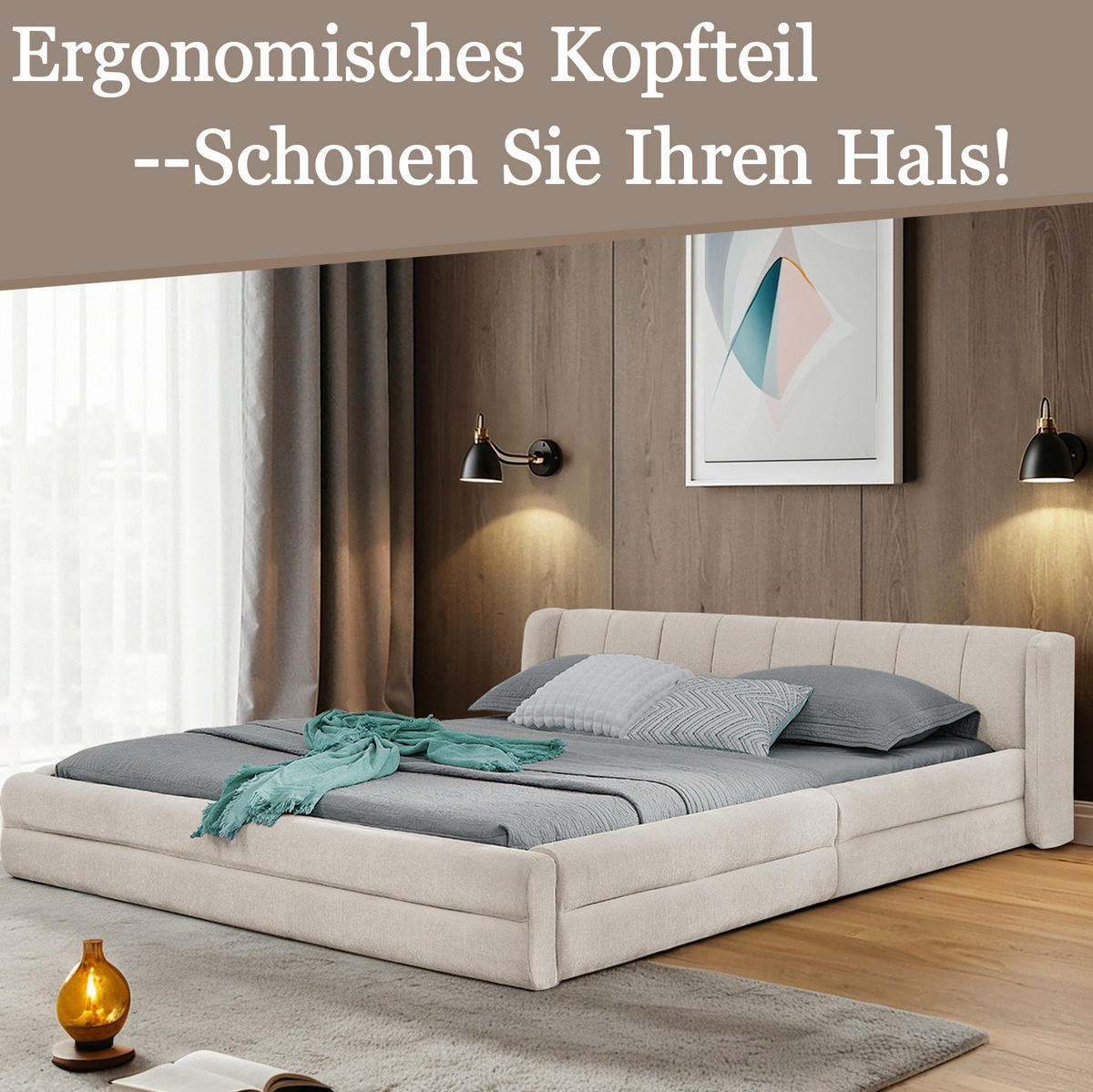 POLSTERBETT 140/200 cm mit ergonomischem Kopfteil und Chenillebezug, Beige - Beige, Kunststoff (140/200cm) - Redom
