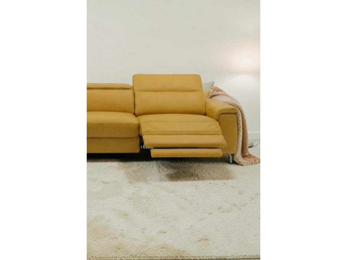 ECKSOFA Ambassador Echtleder mit 1 x Relaxfunktion Senfgelb - Gelb, Leder/Metall (224/272cm)