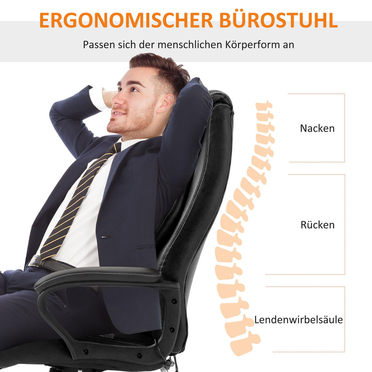 BÜROSTUHL mit Massage, Schwarz - Schwarz, Leder (78/120/66cm) - Vinsetto