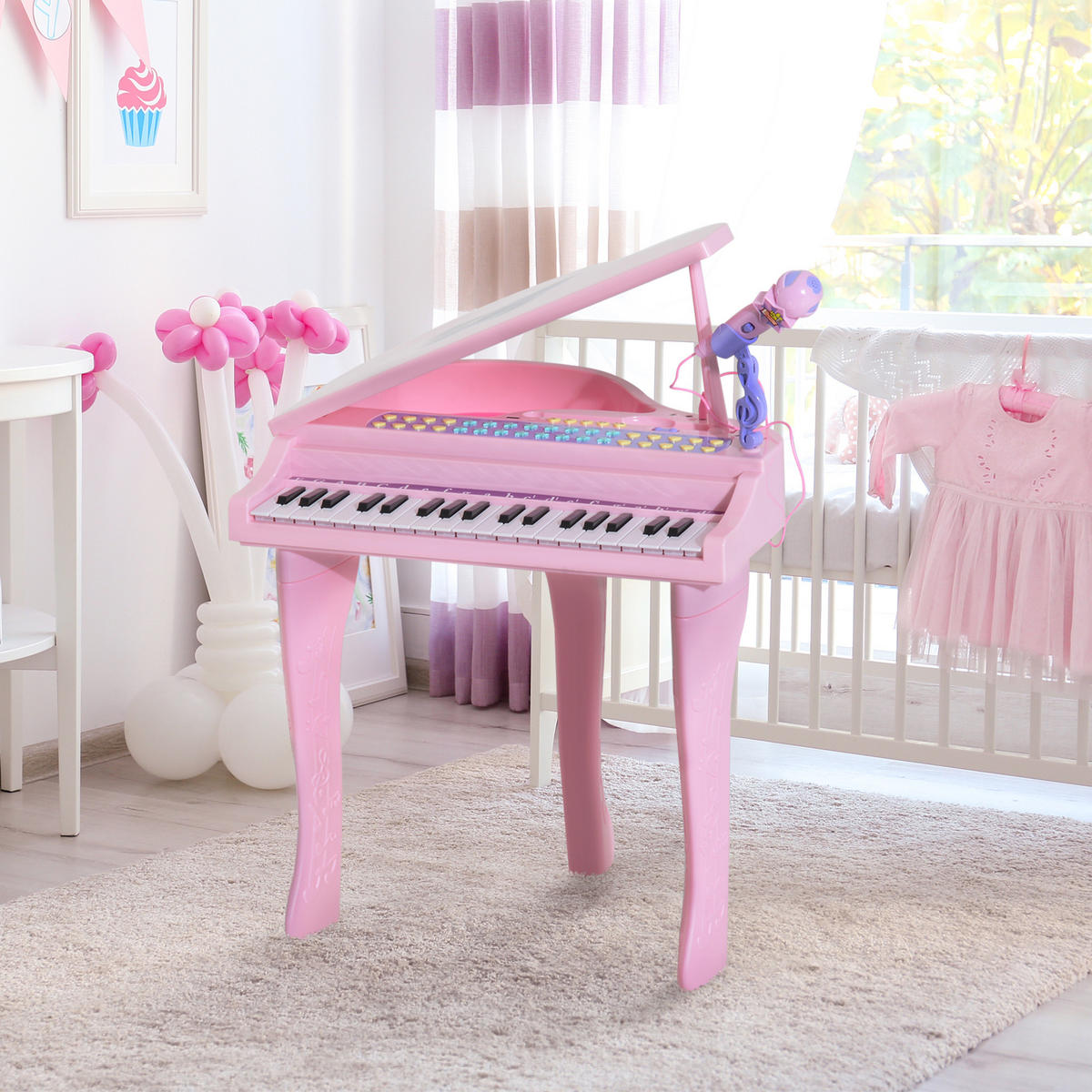 ELEKTRONISCHER FLÜGEL DE-18640 37 Tasten mit Lernlichtern Rosa - Pink, Holzwerkstoff (39/69/48cm) - ComfortXL