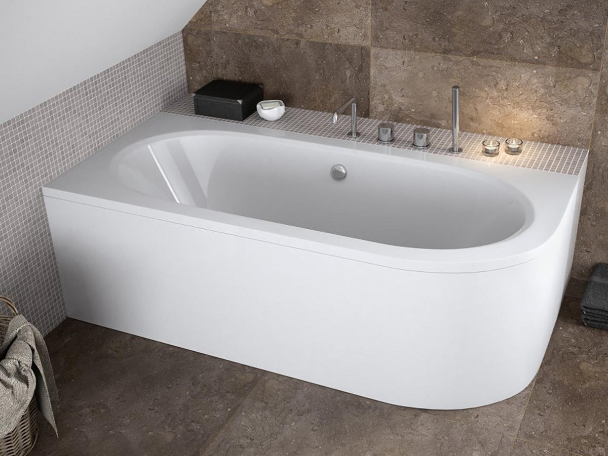 BADEWANNE Eckwanne AVITA 170/75 Rechts mit Schürze Ablauf Füße - Weiß, Kunststoff (75/55.5/170cm) - bad land