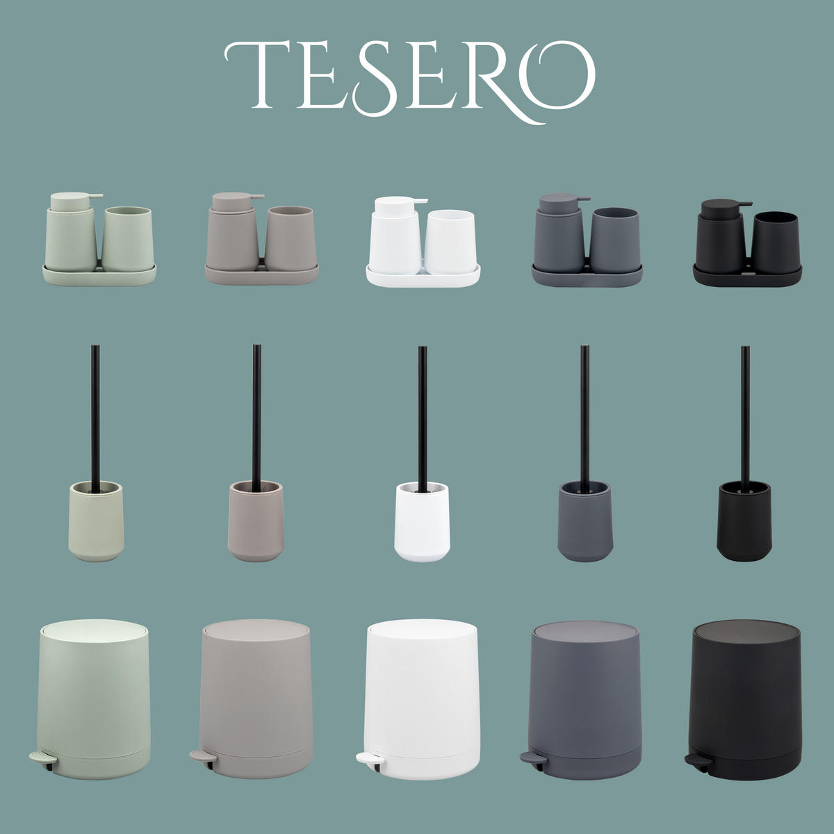 KOSMETIKEIMER TESERO, Kunststoff, salbei - Salbeigrün, Kunststoff (22.5/25.5/25cm) - eluno