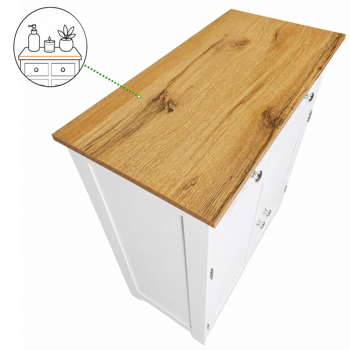 BADEZIMMERSCHRANK MDF Weiß Eiche 2 Schubladen 2 Türen 60x30x75 cm - Hellbraun/Weiß, Holzwerkstoff (60/75/30cm) - Begryf
