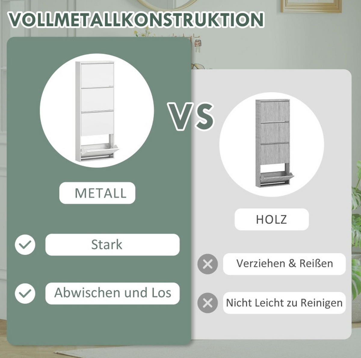 SCHUHSCHRANK aus Metall 15x55x139,5 cm Weiß mit 4 Klappen, wandmontiert und platzsparend - Weiß, Metall (55/139/15cm) - Modfu