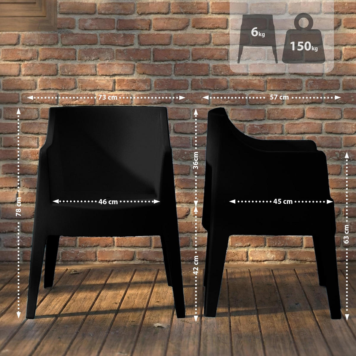 GARTENSTUHL Henri 4er Set 73x57x78cm Kunststoff Schwarz Stapelstuhl - Schwarz, Kunststoff (73/78/57cm) - DELUKE