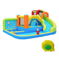 HÜPFBURG Wasserpark Trampolin 450W Gebläse - Blau, Textil (315/410/203cm) - LEBENLANG