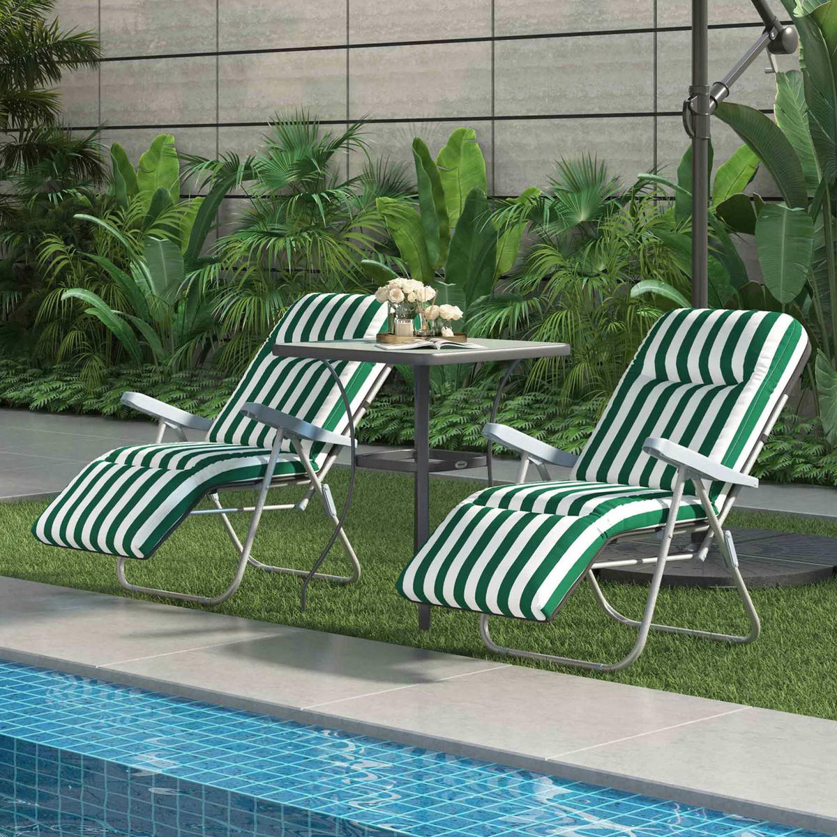 GARTENLIEGEN-SET 60/75/102 cm klappbar mit 5-fach verstellbarer Rückenlehne und Polsterung, Grün - Grün, Metall (75/102/60cm) - Redom