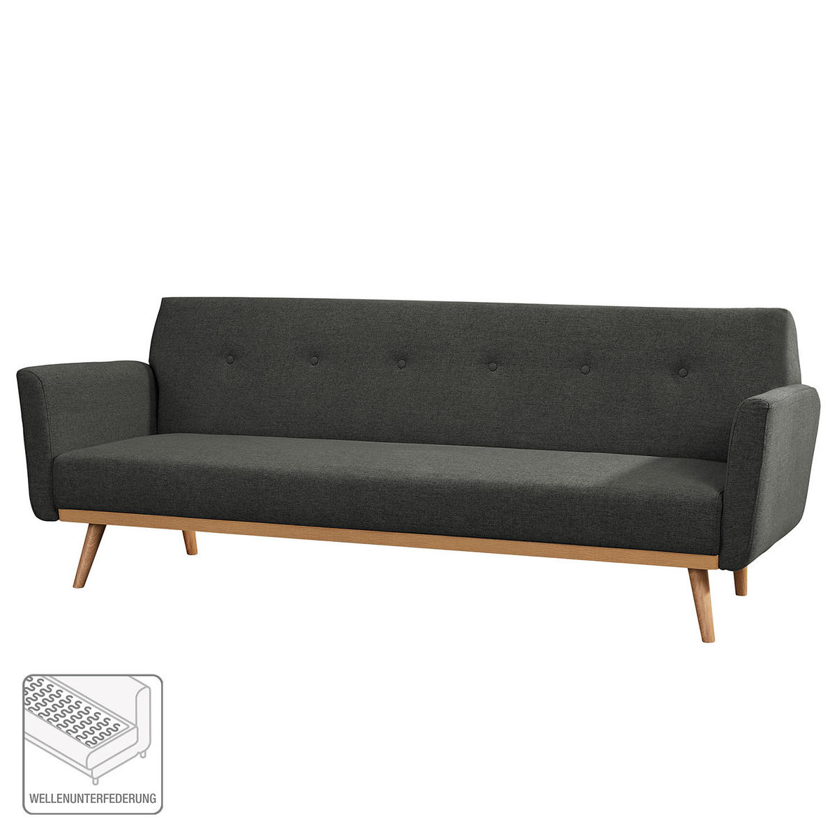 SCHLAFSOFA - Anthrazit, Holz/Birkenholz (212/79/85cm) - home24