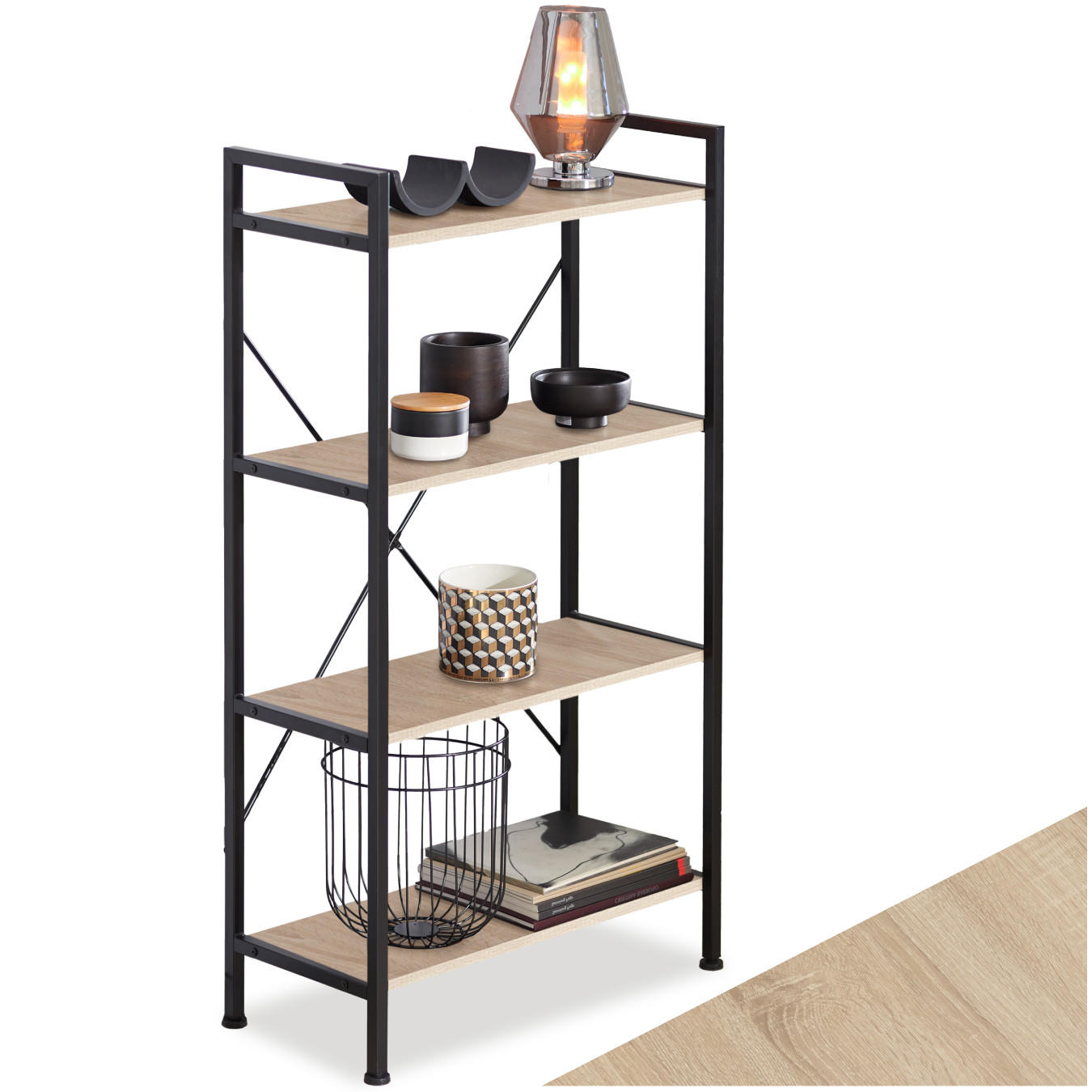 REGAL Leeds,inklusive Kippschutz, 67,5 x 31,5 x 121,5 cm,Industrial Holz hell, Eiche Sonoma - Naturfarben, Holz (31.5/121.5/67.5cm) - tectake