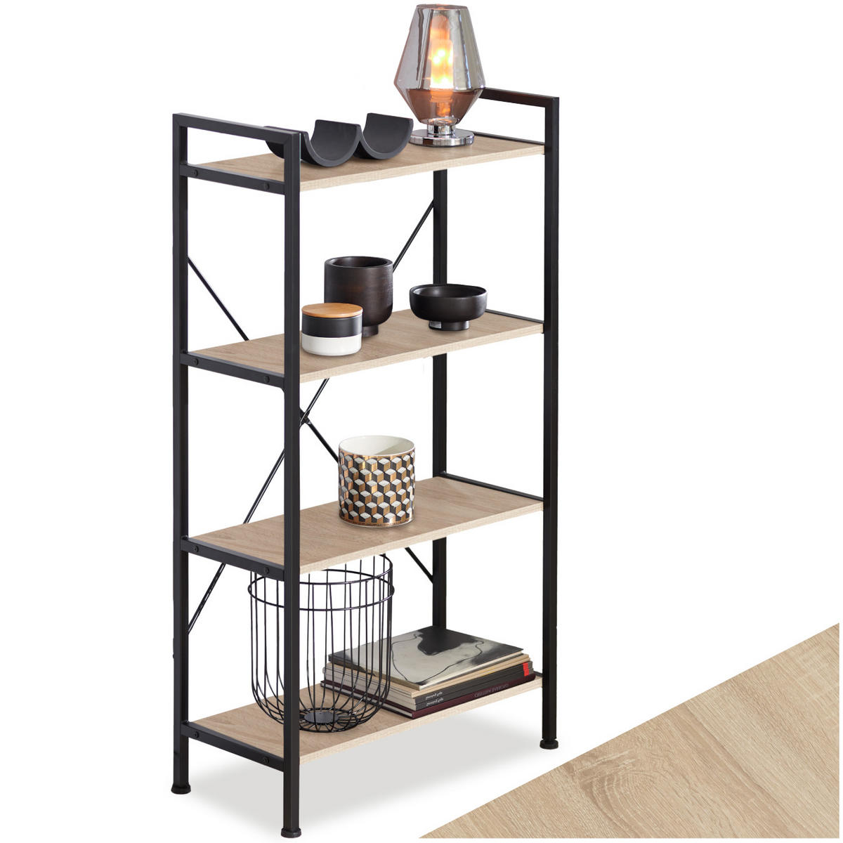 REGAL Leeds,inklusive Kippschutz, 67,5 x 31,5 x 121,5 cm,Industrial Holz hell, Eiche Sonoma - Naturfarben, Holz (31.5/121.5/67.5cm) - tectake