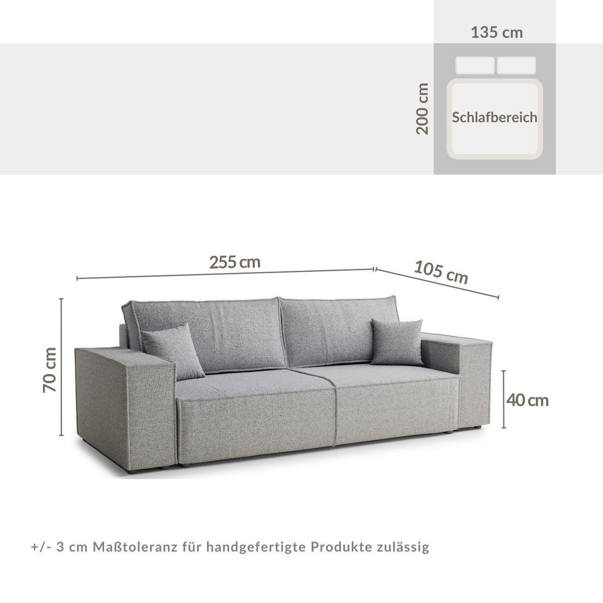 SOFA MIT SCHLAFFUNKTION Milos Anthrazit Webstoff - Anthrazit/Schwarz, Holz/Holzwerkstoff (255/70/105cm) - Maison de Reve