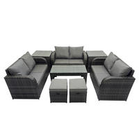 GARTENSOFA SET mit rechteckigem COUCHTISCH Polyrattan 8-Sitzer Dunkelgrau - Dunkelgrau/Grau, Glas/Kunststoff - Fimous