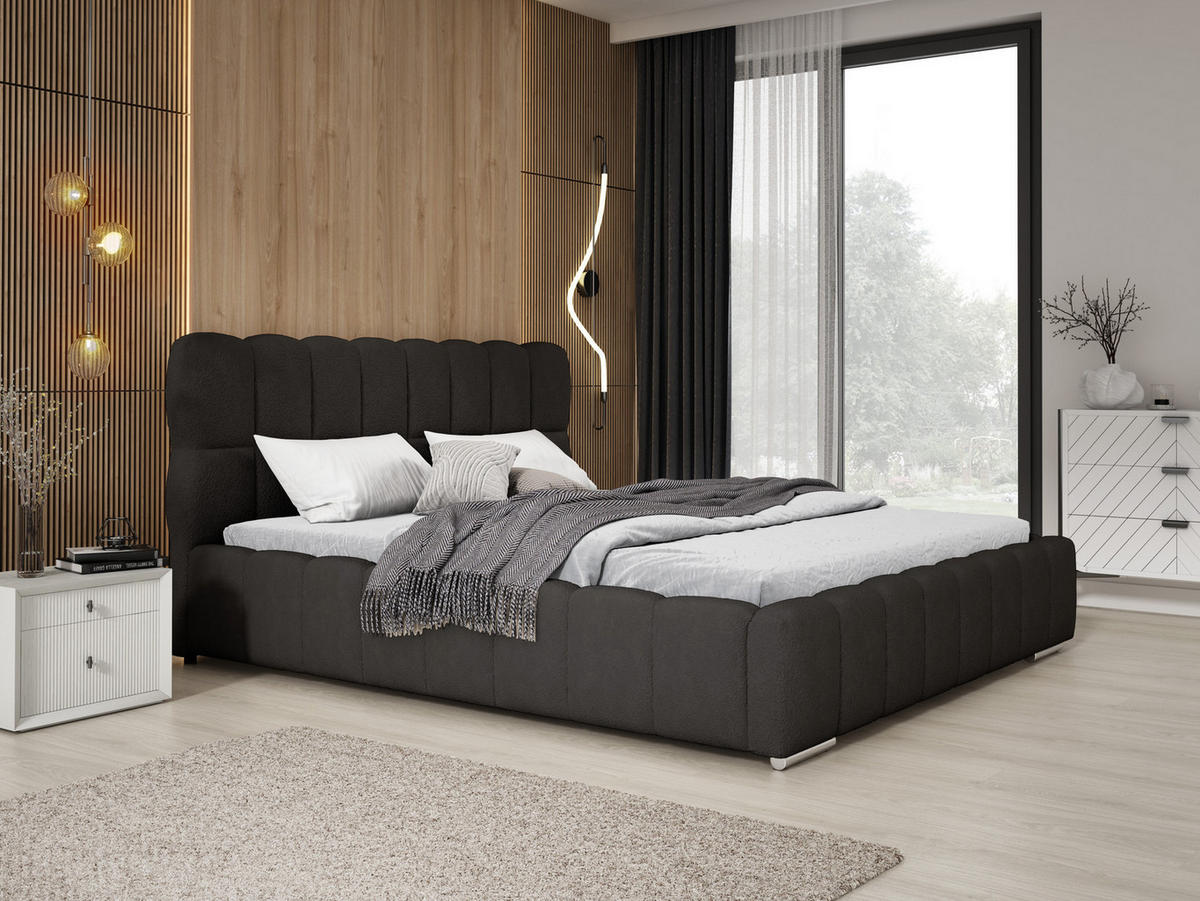 POLSTERBETT 160x200 cm Avilla mit Bettkasten, Lattenrost, Boucle, Schwarz - Schwarz, Holz/Textil (160/200cm) - Emporius