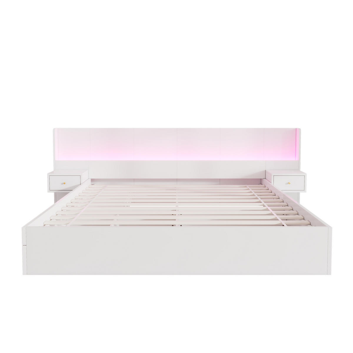 KINDERBETT aus MDF 180x200 cm Weiß mit USB, Steckdose, LED-App-Steuerung und Stauraum - Weiß, Holzwerkstoff (180/200cm) - Modfu