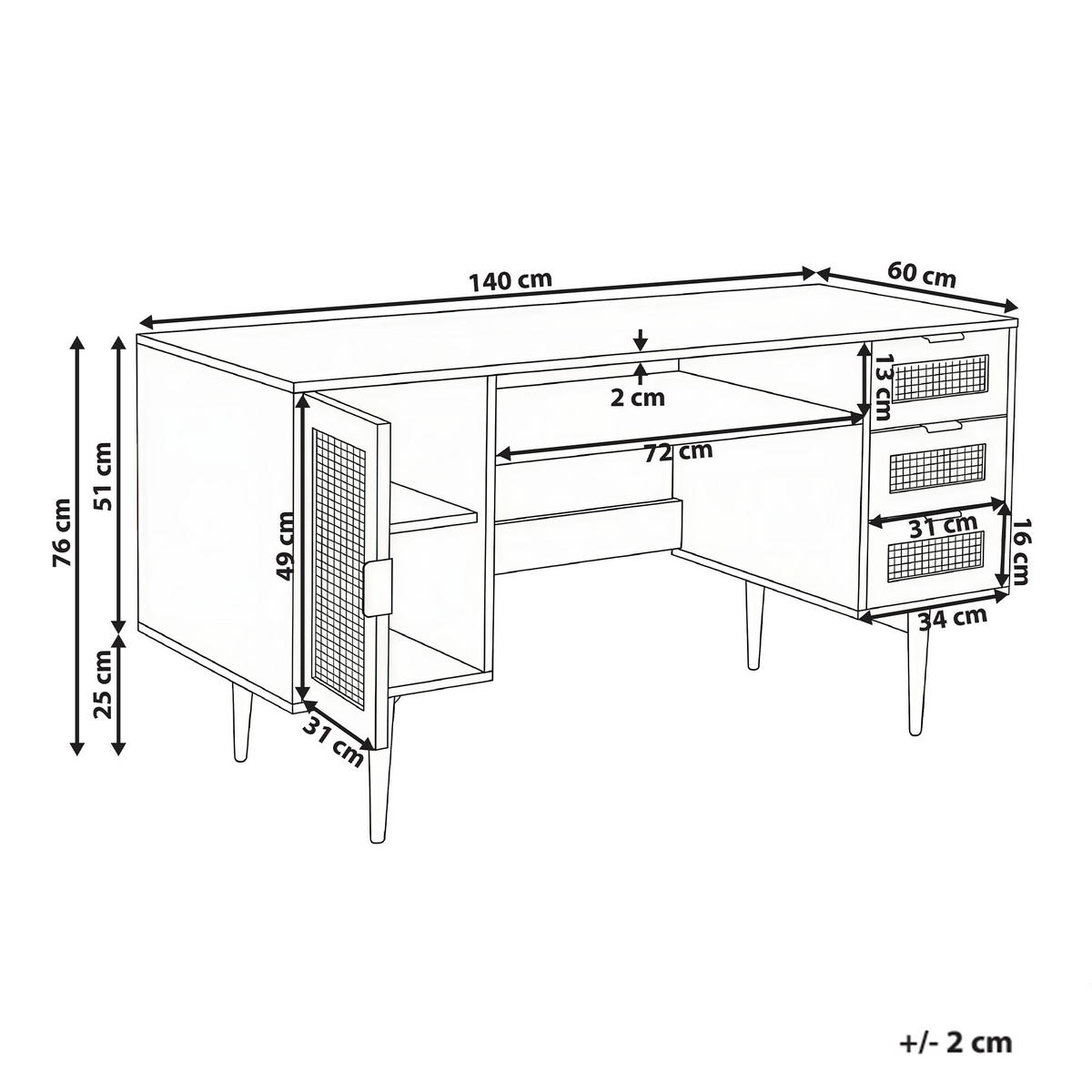 SCHREIBTISCH 140/60 cm Hellbraun Raffra - Hellbraun/Braun, Holzwerkstoff/Metall (60/140/75cm) - Beliani