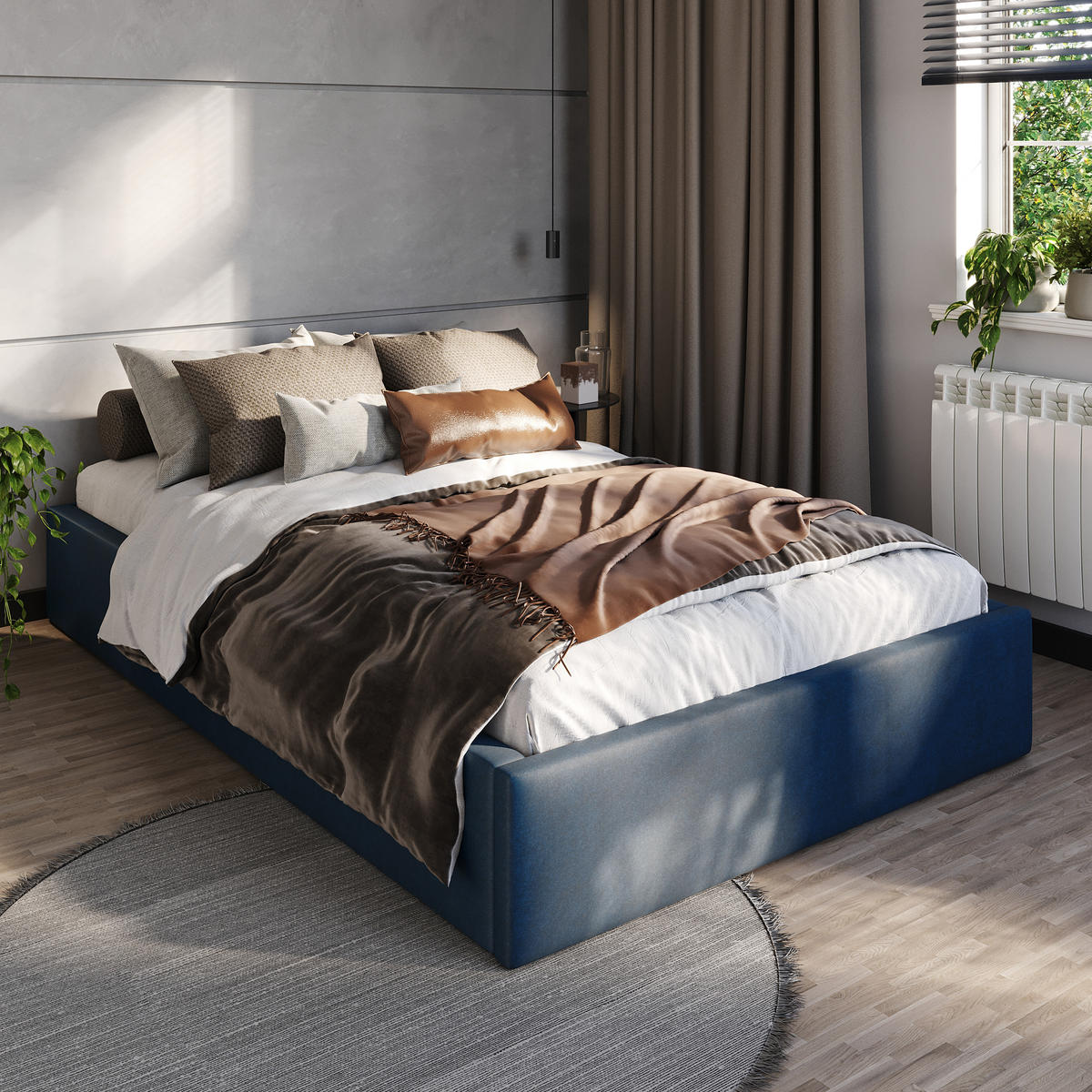 POLSTERBETT 120x200cm Bett mit Stauraum Lattenrost Dunkelblau - Dunkelblau, Holz/Holzwerkstoff (120/200cm) - Muralo